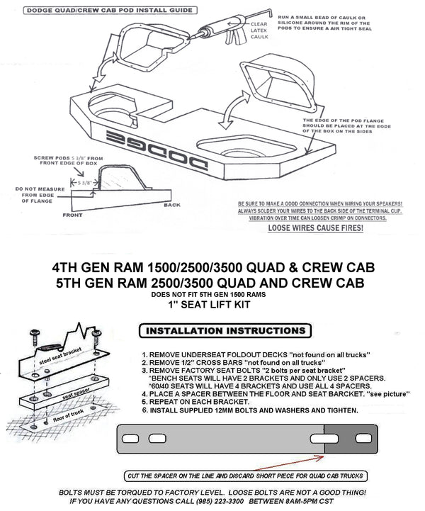 FOX ACOUSTICS DODGE RAM QUAD & CREW CAB 2-12" OR 2-10" VENTED UNDER SEAT SUBWOOFER BOX