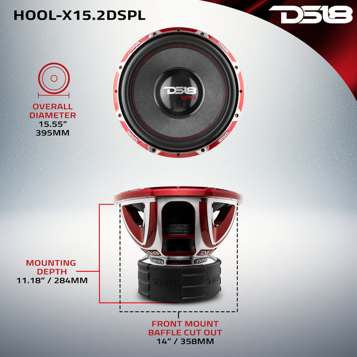 DS18 HOOL-X15.2DSPL 15" SPL Subwoofer – 4000W RMS, 6000W Max, Dual 2-Ohm 4" Voice Coil