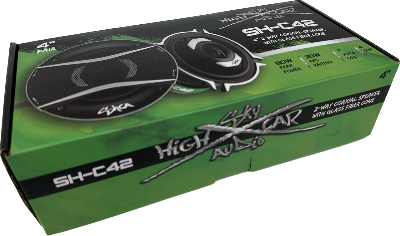 Sky High Car Audio C42 4" 2-Way Coaxial Speakers | Glass Fiber Cone + Pivoting Tweeter | 30W RMS (Pair)