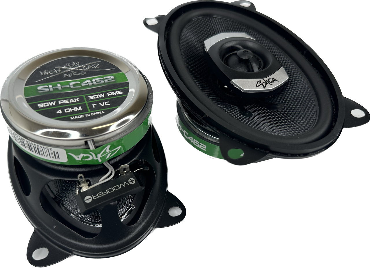 Sky High Car Audio C462 4x6" 2-Way Coaxial Speakers | Glass Fiber Cone + Pivoting Tweeter | 30W RMS (Pair)