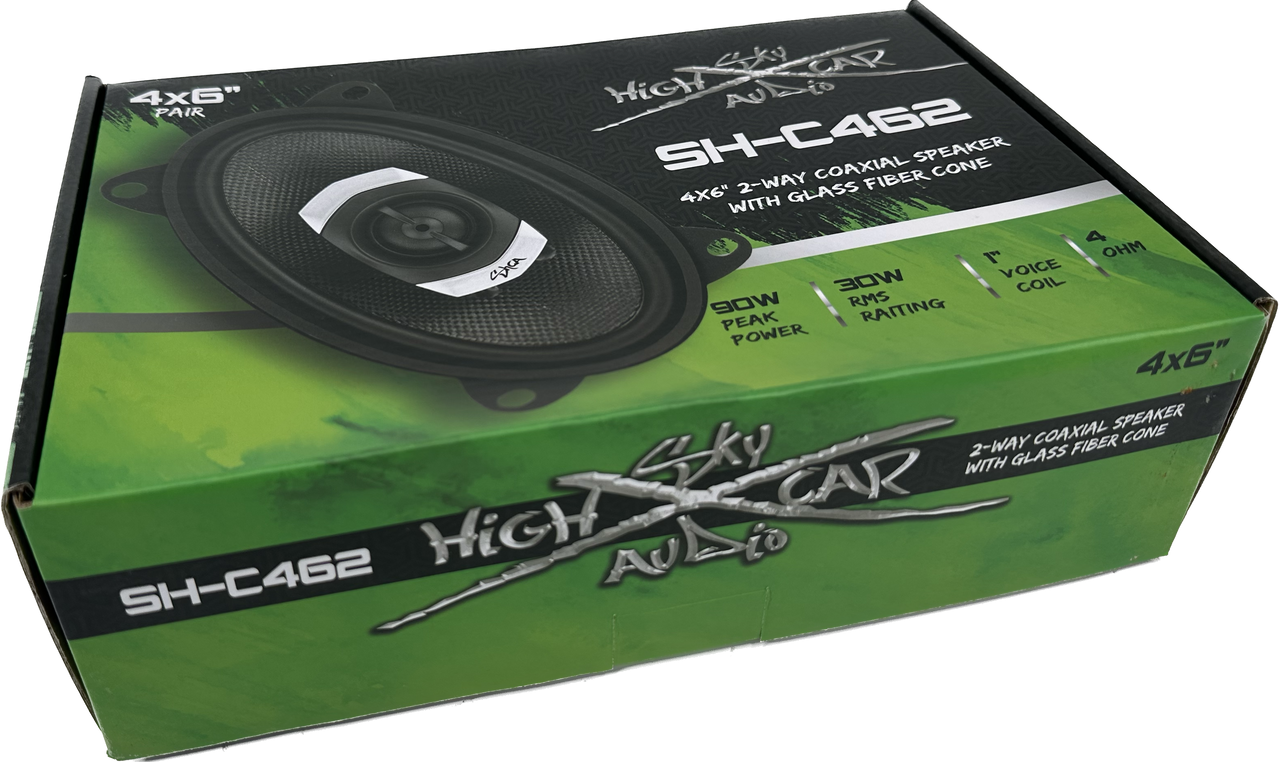 Sky High Car Audio C462 4x6" 2-Way Coaxial Speakers | Glass Fiber Cone + Pivoting Tweeter | 30W RMS (Pair)