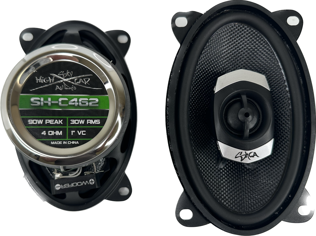 Sky High Car Audio C462 4x6" 2-Way Coaxial Speakers | Glass Fiber Cone + Pivoting Tweeter | 30W RMS (Pair)
