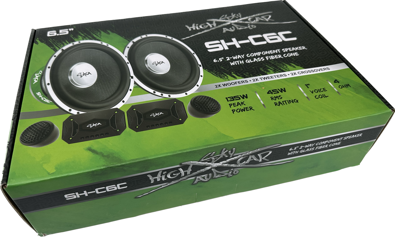 Sky High Car Audio C6C 6.5" 2-Way Component Speakers | Glass Fiber Cone | 45W RMS (Pair w/ Crossovers)