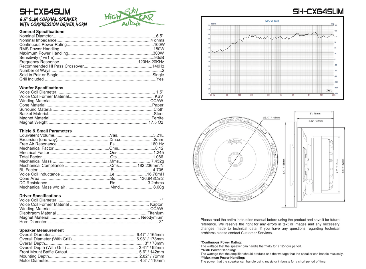 Sky High Car Audio SH-CX64SLIM 6.5" Slim Coaxial Speaker w/ Compression Driver Horn (Single)