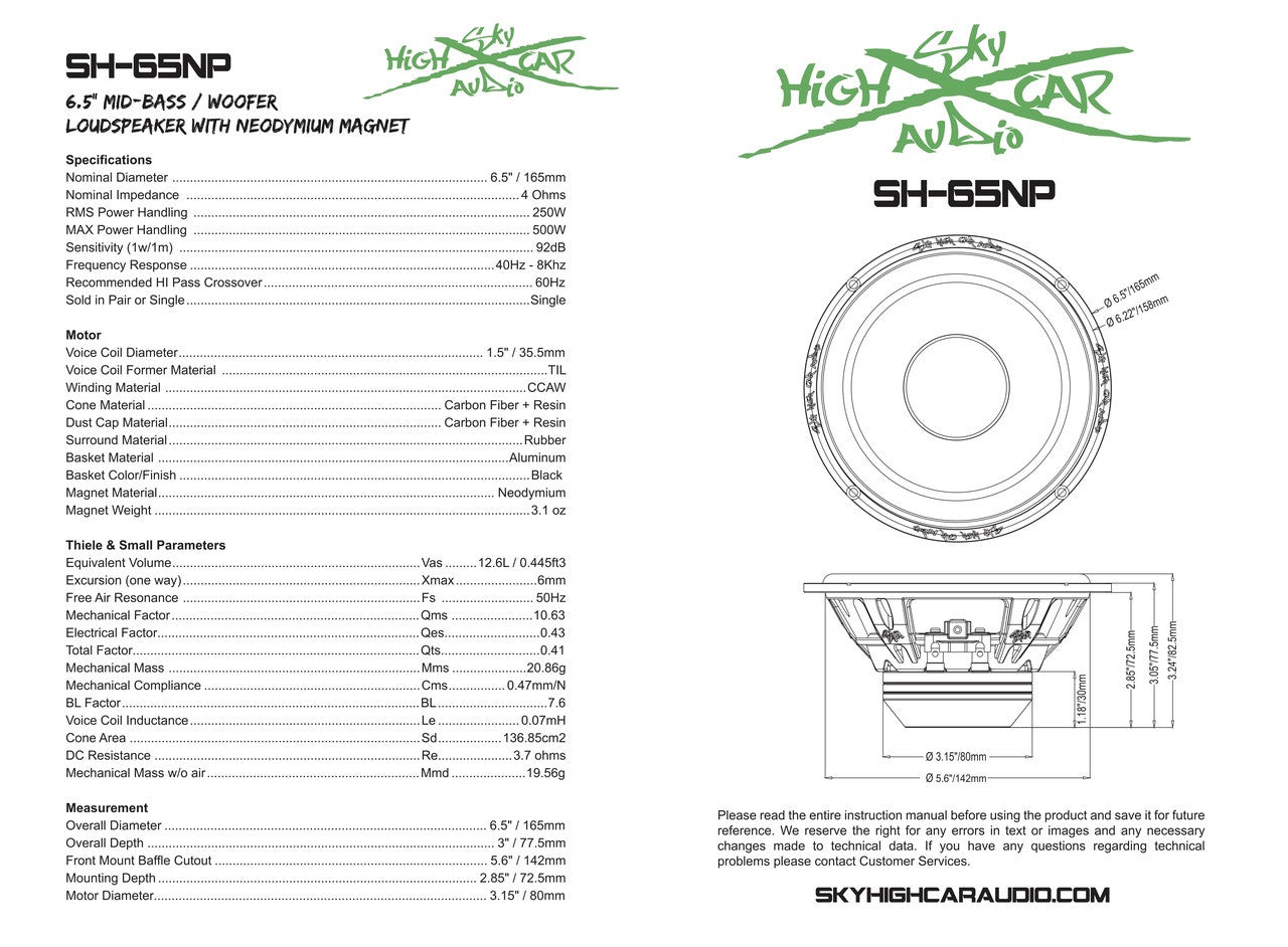 Sky High Car Audio SH-65NP 6.5" Neo Mid Woofer Pair (Modular Component Series)