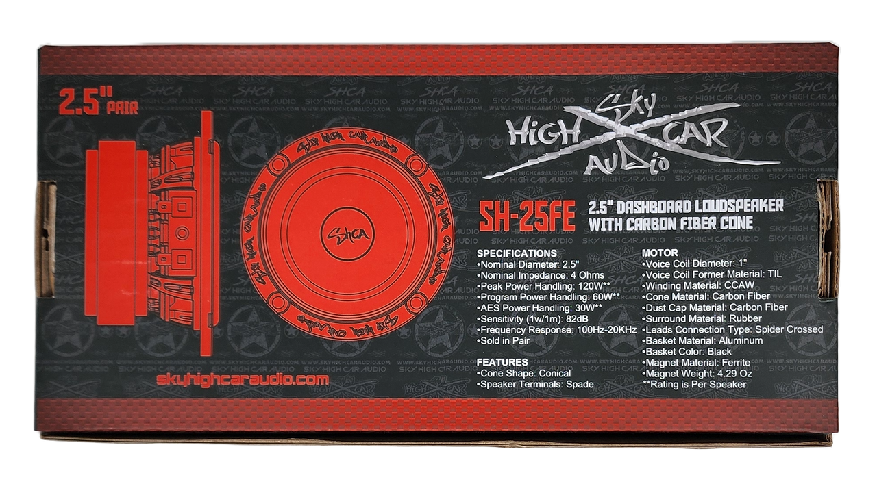 Sky High Car Audio SH-25FE 2.5" Loudspeaker Pair w/ Carbon Fiber Cone (2 Speakers)