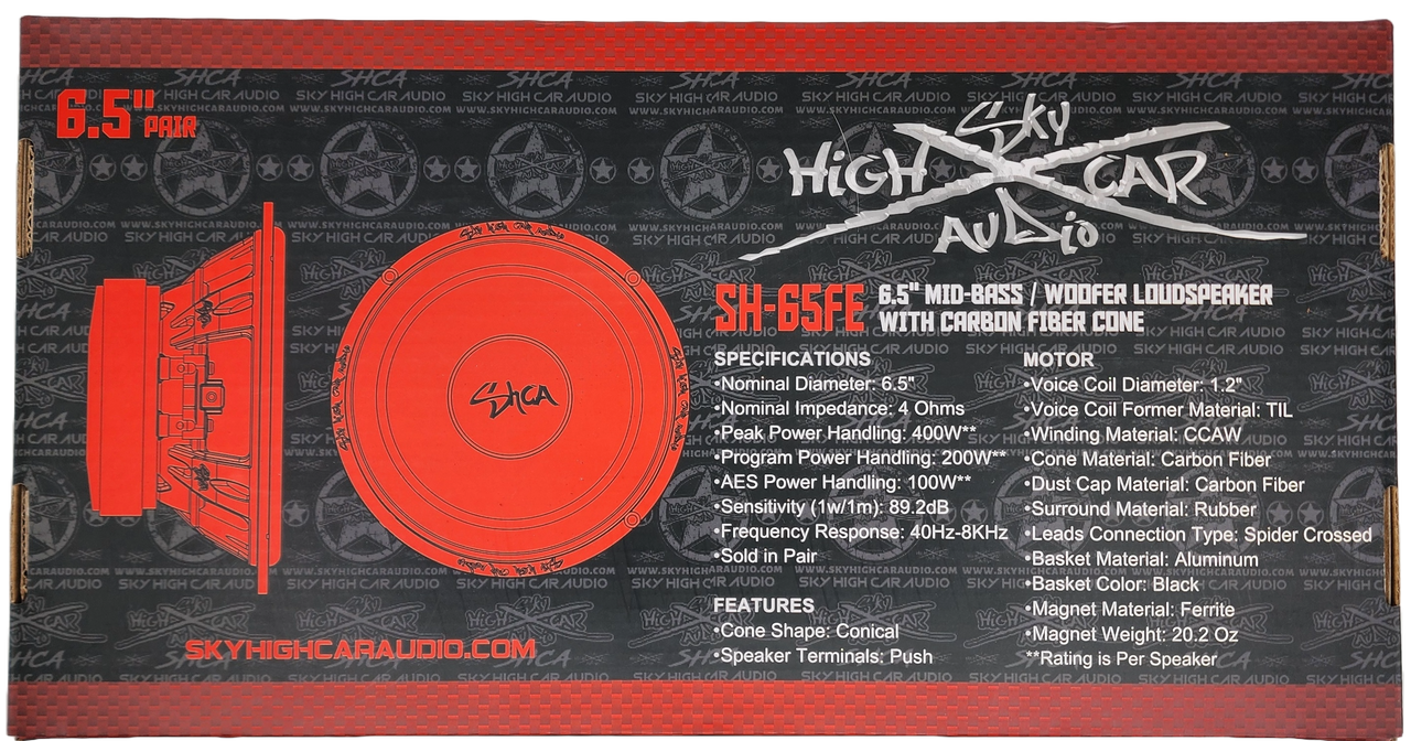 Sky High Car Audio SH-65FE 6.5" Mid Woofer Pair w/ Carbon Fiber Cone (2 Speakers)