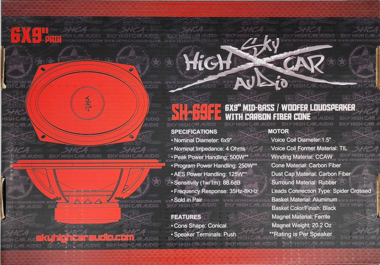 Sky High Car Audio SH-69FE 6x9" Mid Woofer Pair w/ Carbon Fiber Cone (2 Speakers)