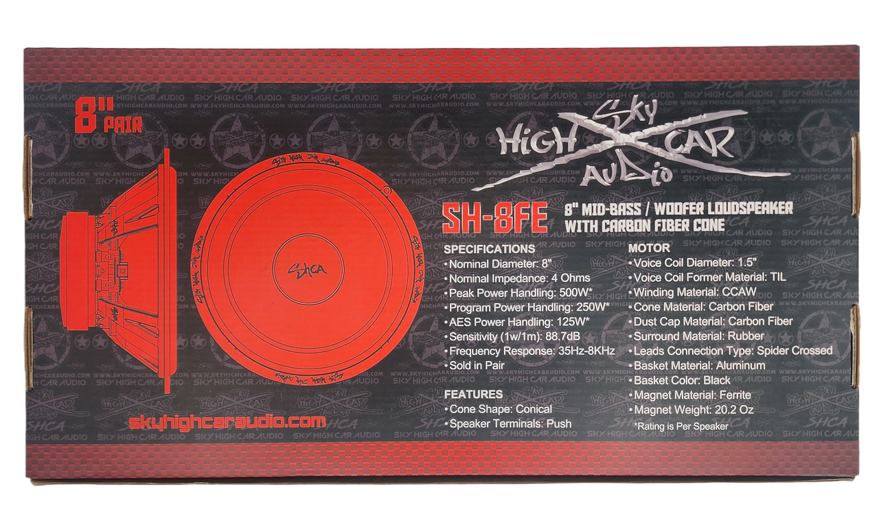 Sky High Car Audio SH-8FE 8" Mid Woofer Pair w/ Carbon Fiber Cone (2 Speakers)