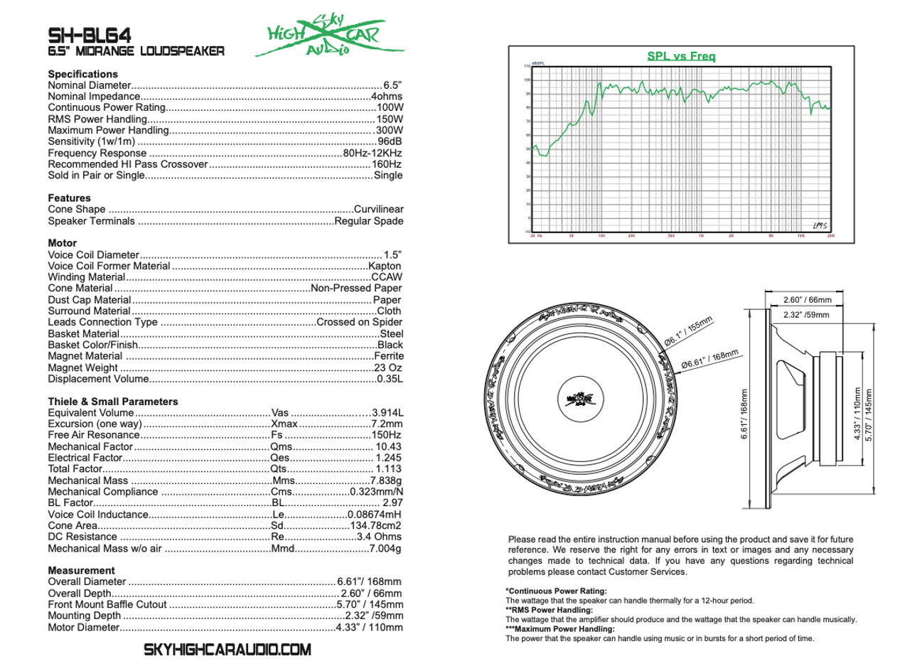 Sky High Car Audio SH-BL64 6.5" 4Ω Midrange Bullet Loudspeaker (Single)