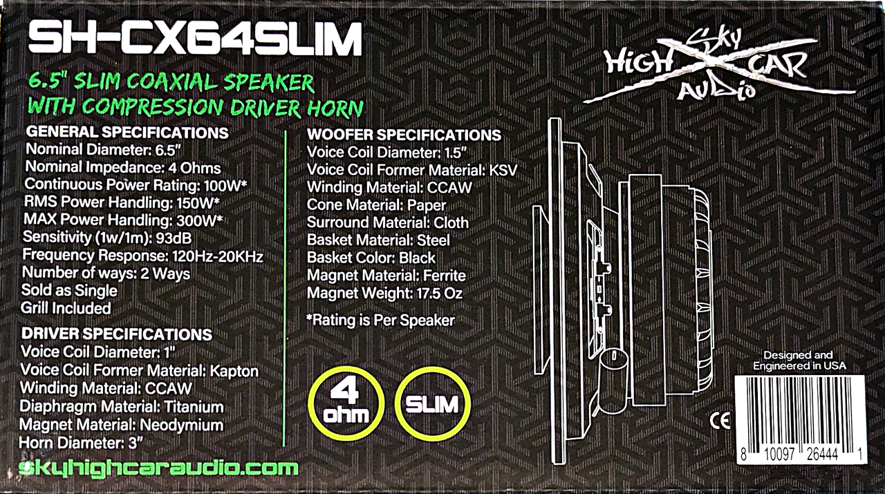 Sky High Car Audio SH-CX64SLIM 6.5" Slim Coaxial Speaker w/ Compression Driver Horn (Single)