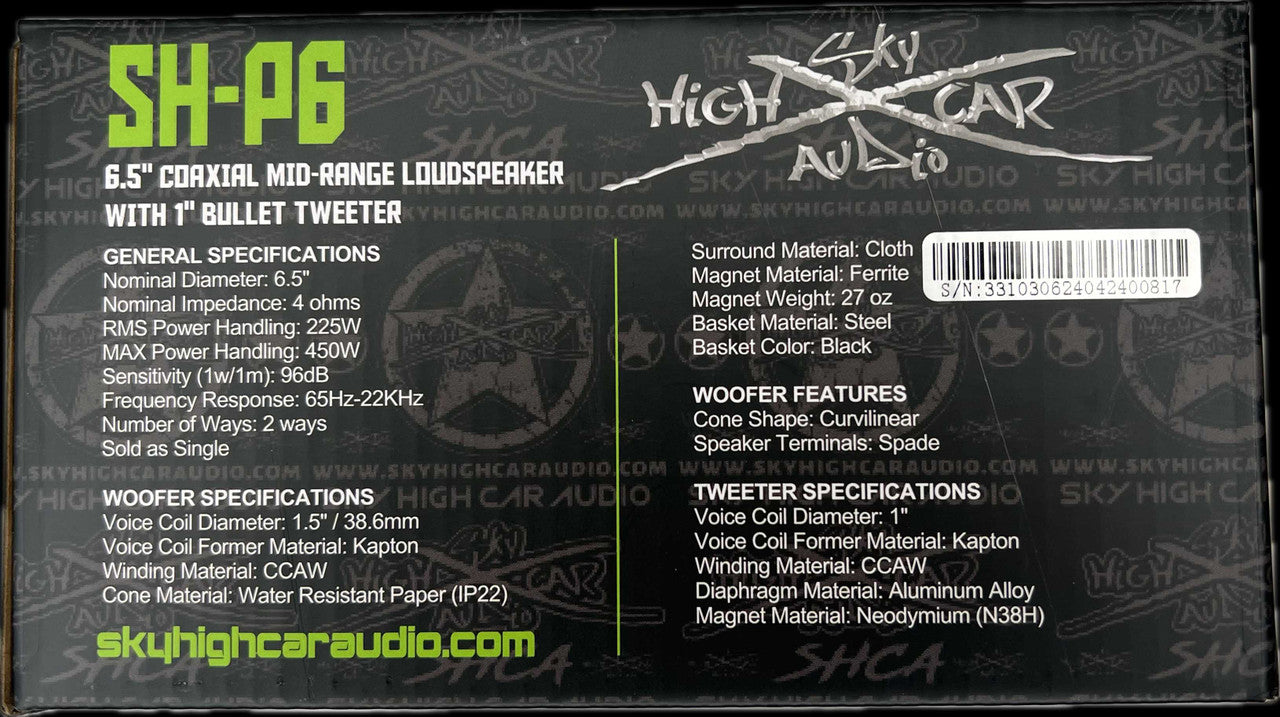 Sky High Car Audio SH-P6 6.5" Coaxial Midrange Loudspeaker w/ 1" Bullet Tweeter (Single)