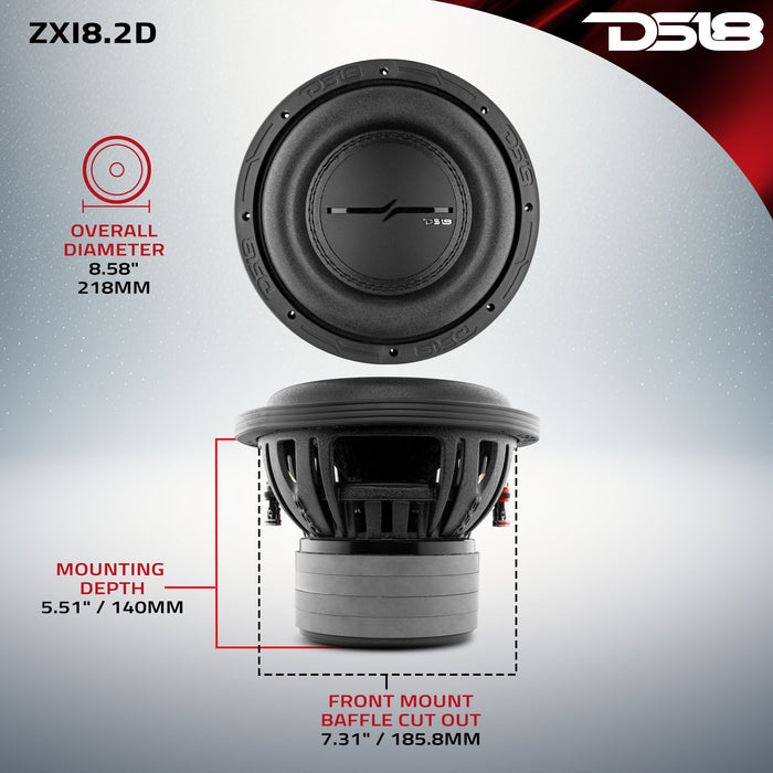 DS18 ZXI8.2D 8" High Excursion Subwoofer | 1200W Max, 600W RMS, Dual 2-Ohm