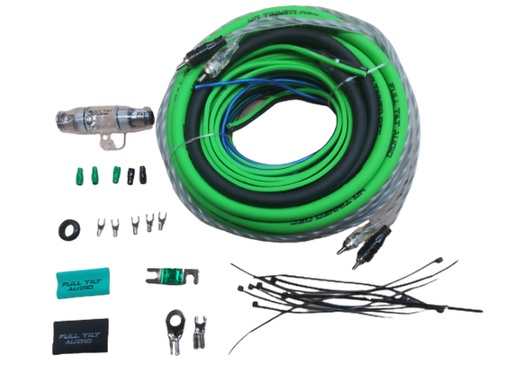 Full Tilt 4ga Gauge AWG Green/Black Amplifier/Amp Wire Kit