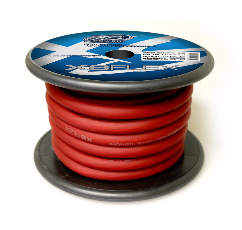 50 Feet XS Power 1/0 OFC 4704 Stand Count Tinned Oxygen Free Copper- RED