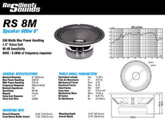 Resilient Sounds RS 8M 275w RMS 4ohm 8" speaker