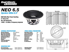 Resilient Sounds RS NEO 6.5 300w RMS 4ohm 6.5" speaker