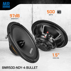 PRV 8MR500-NDY-4 BULLET 4 ohm 8" Mid Range Speaker