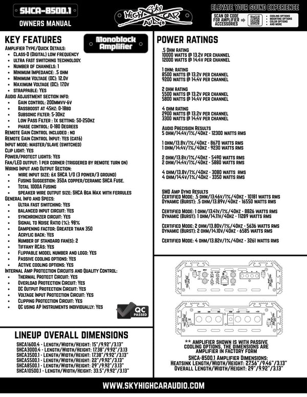 Sky High Car Audio SH-8500.1 | 8,500 Watt Monoblock Amplifier (0.5 OHM Stable)