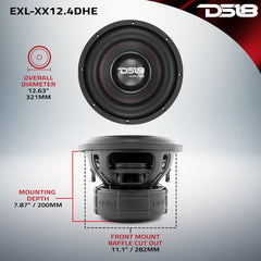 DS18 EXL-XX12.4DHE 12" High Excursion Subwoofer | 4000W Max, 2000W RMS, Dual 4-Ohm