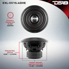 DS18 EXL-XX15.4DHE 15" High Excursion Subwoofer | 4000W Max, 2000W RMS, Dual 4-Ohm
