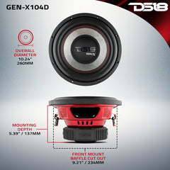 DS18 GEN-X104D – 10" Car Audio Subwoofer 800W 4-Ohm DVC