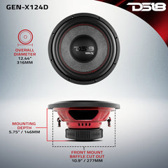 DS18 GEN-X124D – 12" Car Audio Subwoofer 900W 4-Ohm DVC