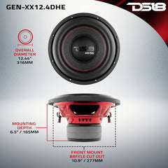 DS18 GEN-XX12.4DHE 12" High Excursion Car Subwoofer 1200W MAX 4-Ohm DVC product image 6