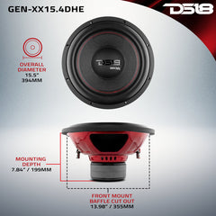 DS18 GEN-XX15.4DHE 15" High Excursion Car Subwoofer 1200W MAX 4-Ohm DVC