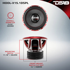DS18 HOOL-X15.1DSPL 15" SPL Subwoofer – 4000W RMS, 6000W Max, Dual 1-Ohm 4" Voice Coil