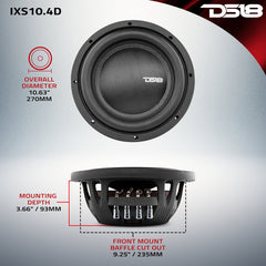 DS18 IXS10.4D 10" Car Subwoofer 1200 Watts 4-Ohm DVC Shallow Mount