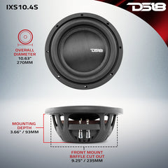 DS18 IXS10.4S – 10" Shallow Car Subwoofer 1200W 4-Ohm SVC