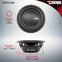 DS18 IXS12.4D – 12" Shallow Car Subwoofer 1600W 4-Ohm DVC