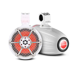 DS18 NXL-X8TPNEO NXL 8" Neodymium Marine and Powersports Towers with Built-in Passive Radiator, 1" Driver and LED RGB Lights 180 Watts Rms -White