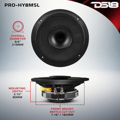DS18 PRO 8" Shallow Coaxial Hybrid Mid-Range Loudspeaker with Built-in Driver 200 Watts Rms