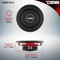 DS18 SRW10.4 10" 4-Ohm Shallow Mount Subwoofer – 400W Max, 200W RMS