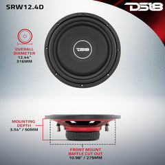 DS18 SRW12.4D 12" Dual 4-Ohm Shallow Mount Subwoofer – 440W Max, 220W RMS