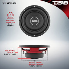 DS18 SRW8.4D 8" Dual 4-Ohm Shallow Mount Subwoofer – 300W Max, 150W RMS