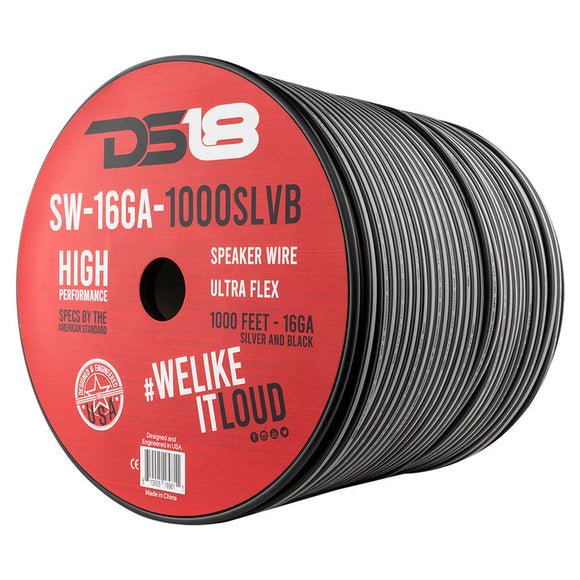DS18 SW-16GA-1000SLVB 16-GA Speaker Wire 1000 Feet -Silver and Black