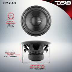 DS18 ZR12.4D 12" Car Subwoofer | 1500W Max, 750W RMS, Dual 4-Ohm