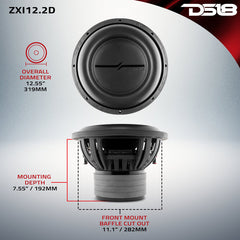 DS18 ZXI12.2D 12" High Excursion Subwoofer | 2000W Max, 1000W RMS, Dual 2-Ohm