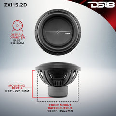 DS18 ZXI15.2D 15" High Excursion Subwoofer | 2000W Max, 1000W RMS, Dual 2-Ohm