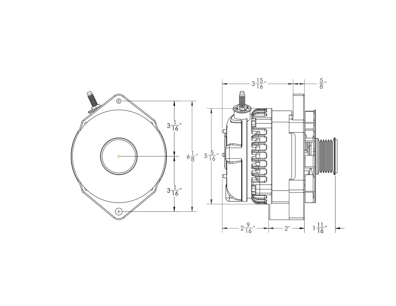 S Series "one-wire" 240 Amp Alternator with 6.15" Bolt Pattern - POLISHED w/ March Pulley