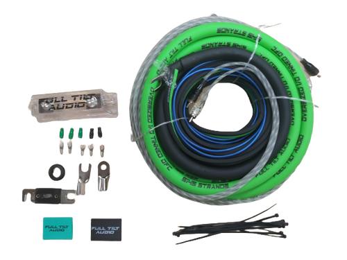 Full Tilt 1/0 Gauge AWG Green/Black Amplifier/Amp Wire Kit