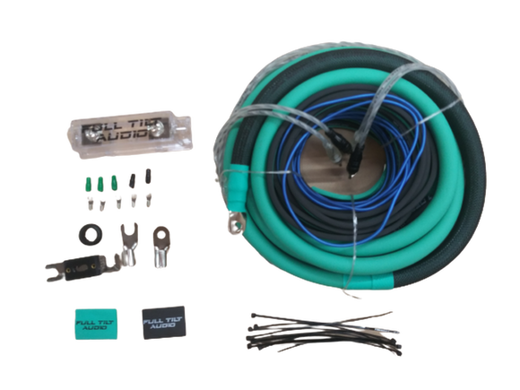 Full Tilt 1/0 Gauge AWG Teal/Black Amplifier/Amp Wire Kit