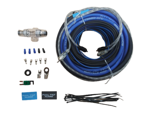 Full Tilt 4ga Gauge AWG Blue/Black Amplifier/Amp Wire Kit