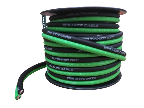 FULL TILT 8 GAUGE LIME GREEN/BLACK 50' TINNED OFC OXYGEN FREE COPPER SPEAKER WIRE