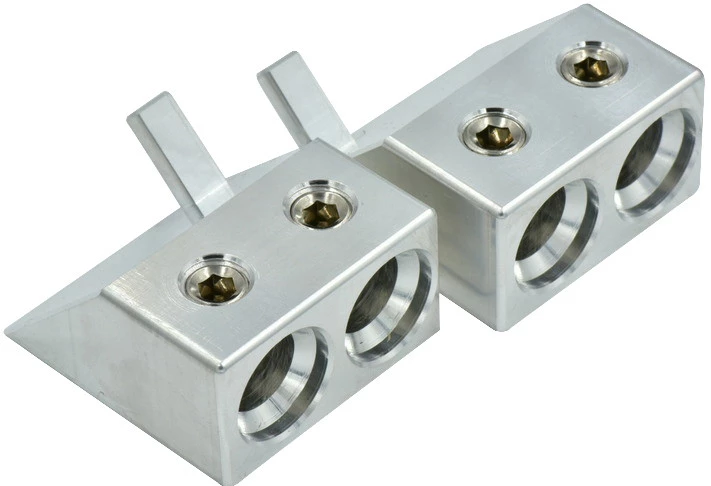 (CLEARANCE) Jims Machineworx ANGLED Dual 1/0 to 4ga Gauge Amplifier Inputs Pair