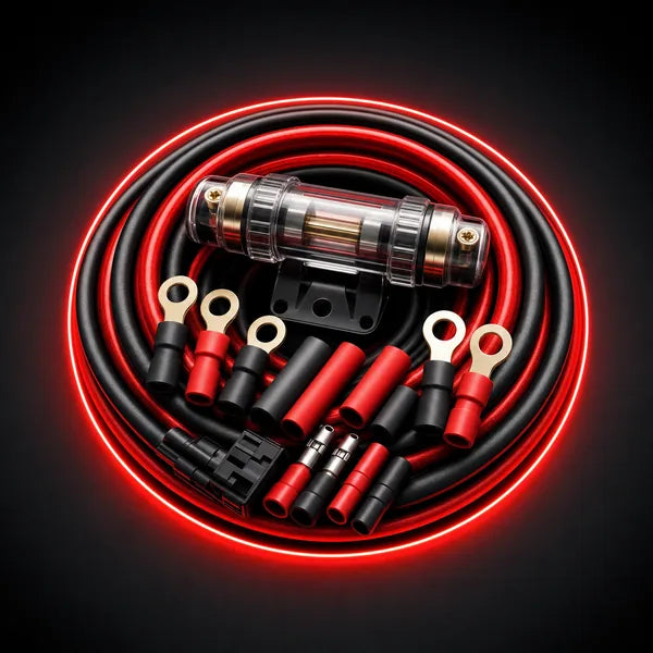 Graphic icon: wiring harness and power cable — car audio install kits